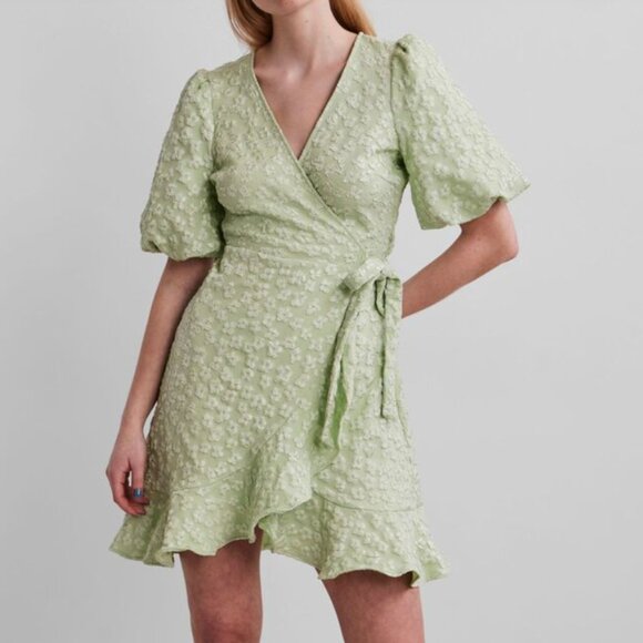 Floral Green Wrap Dress | Pieces | US L - Picture 1 of 6
